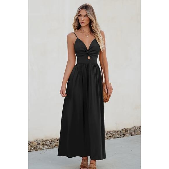 CUPSHE Black Front Twist Keyhole Maxi Dress Elegant Beach Party Outfit NWT SZ L - Picture 1 of 11